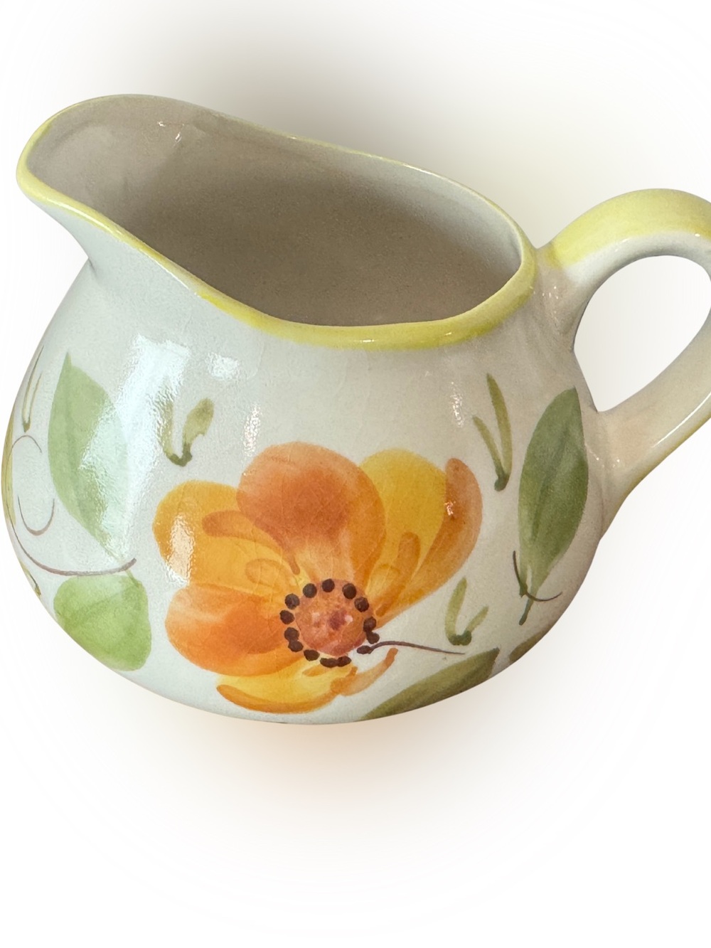 Hand-Painted in Portugal Floral Ceramic Teapot in Yellow and Orange
